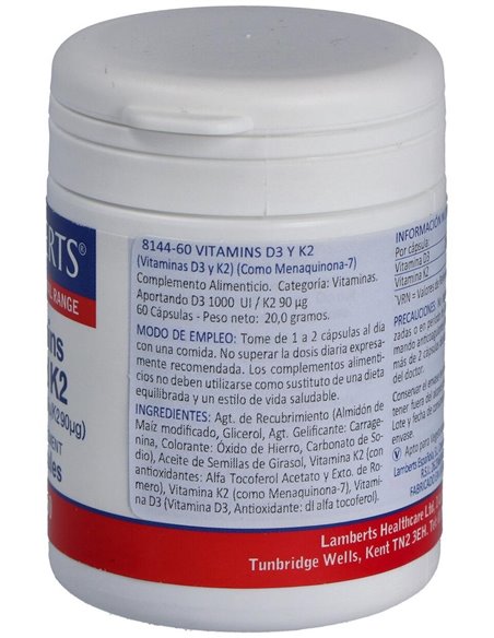 Vitamina D3 (1000 UI) + K2 (como MK-7) (90 µg) de Lamberts