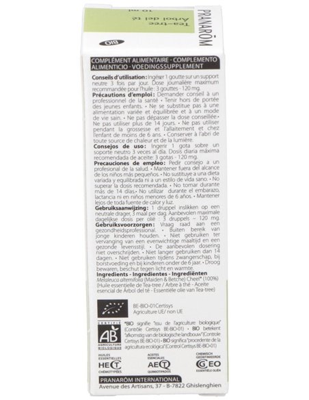 Arbol Del Te Hoja Aceite Esencial Bio 10Ml. de Pranarom Aceites