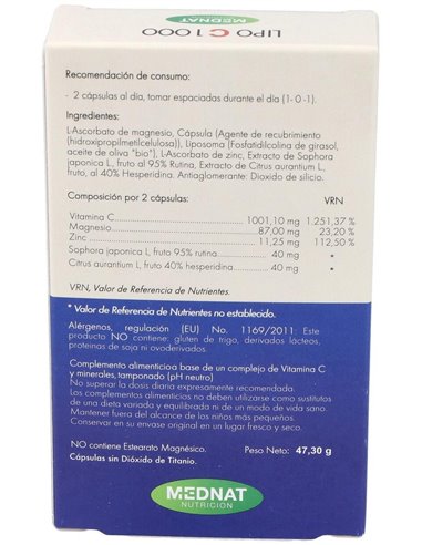 Lipo C 1000 Vitamina C Liposomada 60Cap. de Mednat