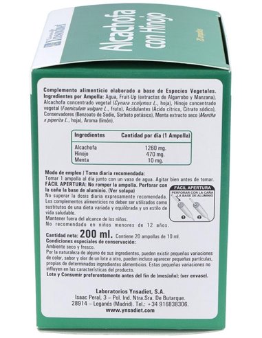 Alcachofa + Hinojo  0% Azucar 20 Amp de Ynsadiet