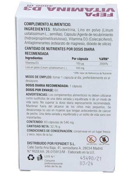 Fepa-Vitamina D3 4000Ui 60Cap. de Fepadiet