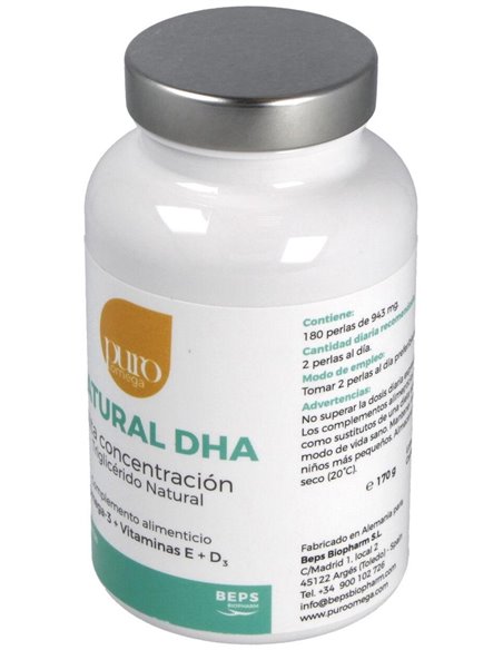 Natural DHA Alta Concentración 180 perlas de Puro Omega