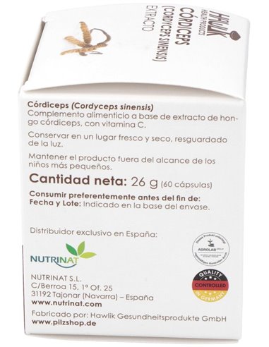 Córdiceps (Cordyceps Sinensis). Extracto Puro. Bio 60 Vcáps de Hawlik