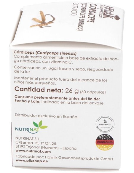 Córdiceps (Cordyceps Sinensis). Extracto Puro. Bio 60 Vcáps de Hawlik
