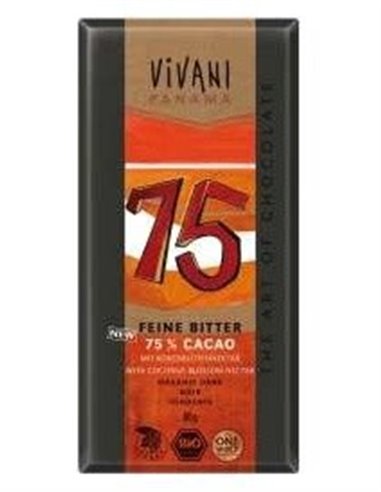 Chocolate Negro Panama 75% Azucar Coco 80Gr. Vegan de Vivani
