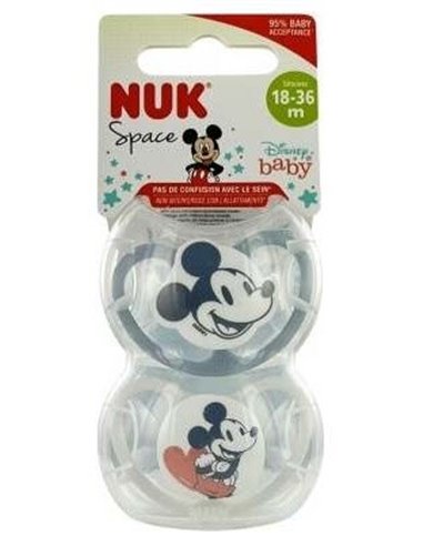 Chupete Space Mickey Gris 18-36 Silicona 2Ud. de Nuk