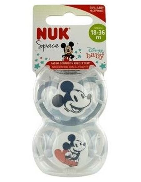 Chupete Space Mickey Gris 18-36 Silicona 2Ud. de Nuk