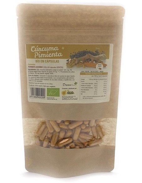 Curcuma+Pimienta 90Cap. Bio de Dream Foods