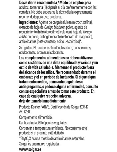 Ginkgo Biloba-Hoja-60Vegicaps de Solgar