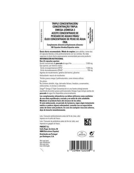 Omega 3 Triple Concentracion 100Cap.Blandas de Solgar