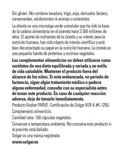 Clorella 520 mg  100 cápsulas vegetales Solgar
