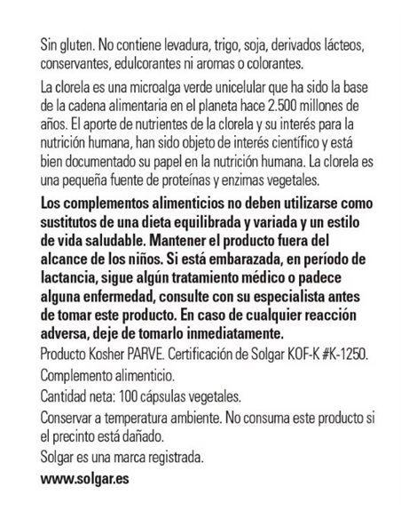 Clorella 520 mg  100 cápsulas vegetales Solgar