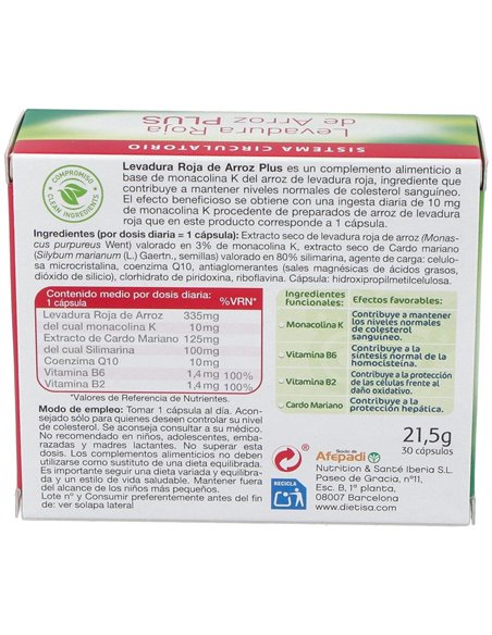 Levadura Roja De Arroz Plus  30 Cápsulas  Envase 30 Cápsulas(30 Días) de Dielisa®