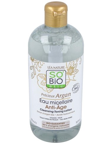 Agua Micelar Antiedad Hialuronico-Argan 500Ml. Bio de So´Bio Etic