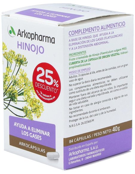 Hinojo 84Arkocapsulas. Bio de Arkopharma