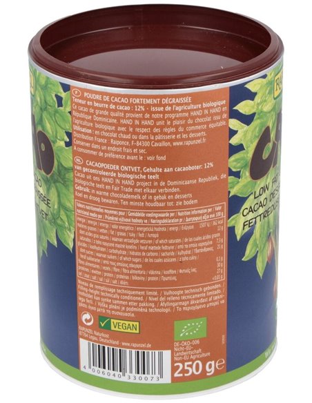 Cacao Desgrasado Polvo 250Gr. Bio S/A Vegan de Rapunzel