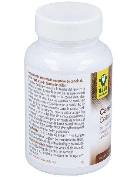 Canela Ceilán extracto, cápsulas 450mg, bote 90ud de Raab Vitalfood