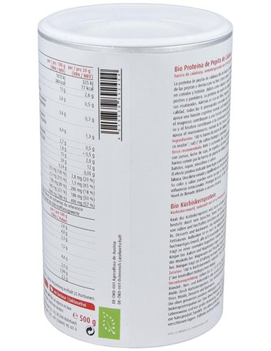 Proteína Pipa de calabaza polvo bio, bote 500g de Raab Vitalfood