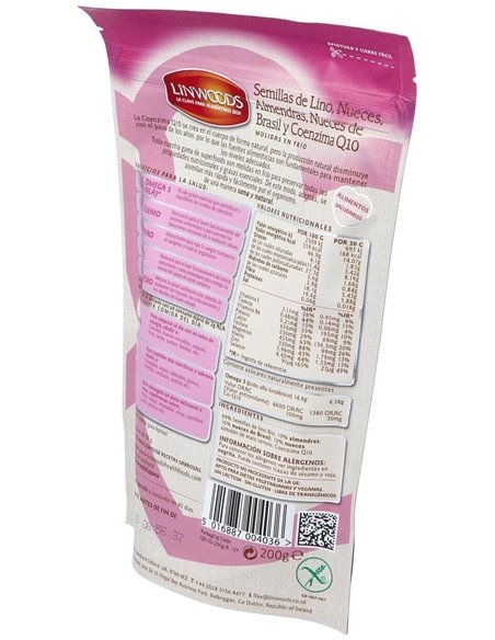 Semillas de Lino, Nueces, Almendras, Nueces de Brasil y Coencima Q10 Molidas de Linwoods