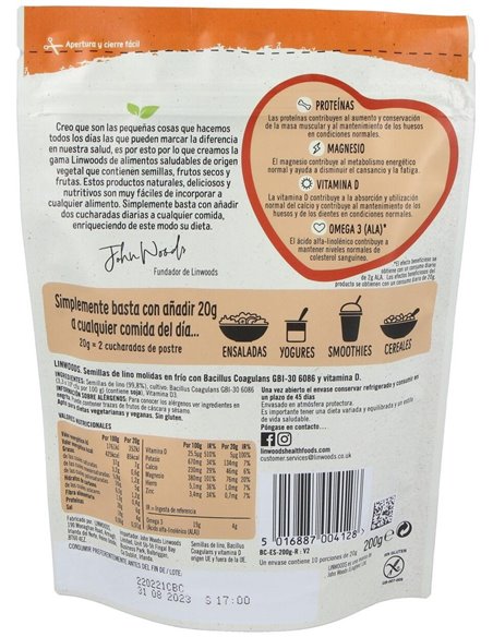 Semillas De Lino Molida Con Bacillus Y Vit D 200Gr de Linwoods