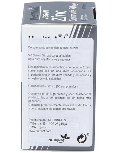 Gluconato De Zinc 90Comp.  Health Aid de Health Aid