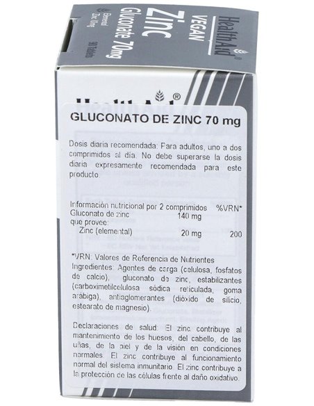 Gluconato De Zinc 90Comp.  Health Aid de Health Aid