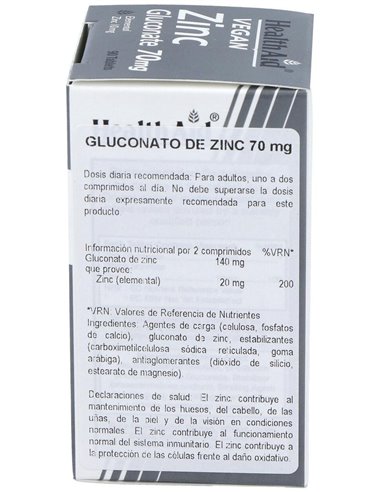 Gluconato De Zinc 90Comp.  Health Aid de Health Aid