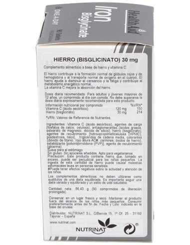 Hierro (Bisglicinato) 30 Mg 90 Comp de Health Aid
