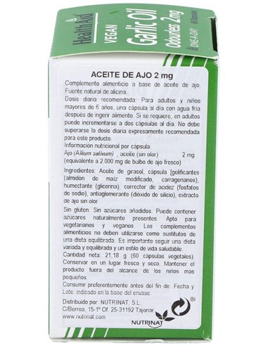Aceite De Ajo (Allium Sativum) 2 Mg 60 Vcáps de Health Aid