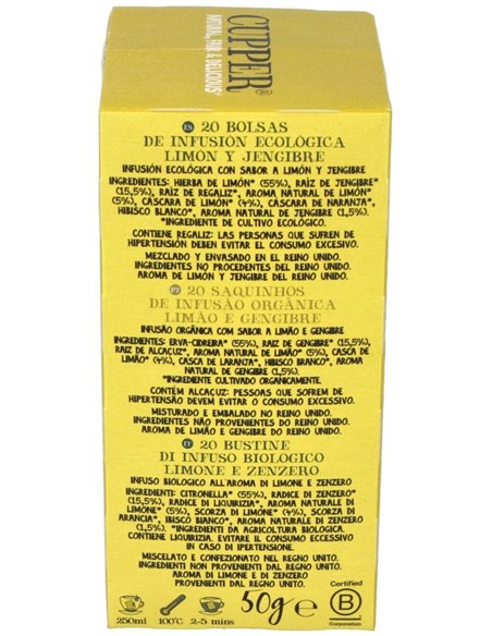 Limon Y Jengibre Infusion 20 Bolsitas.Bio de Cupper