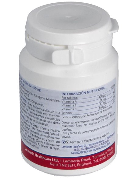 Selenio 200 µg con Vitaminas A+C+E 100 Tabs. de Lamberts