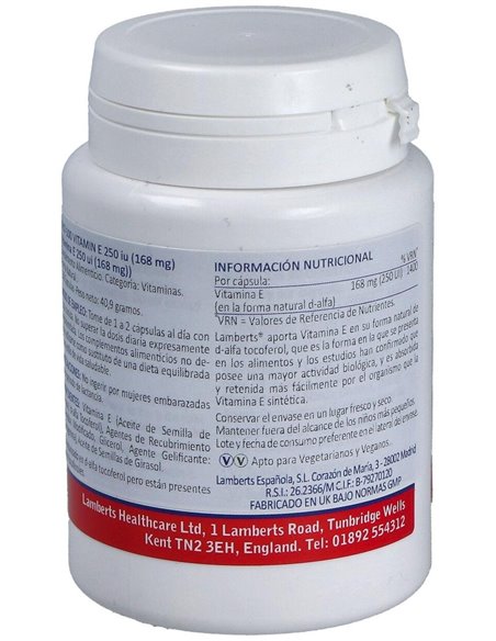 Vitamina E Natural 250 UI de Lamberts