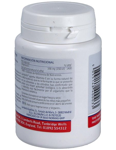 Vitamina E Natural 250 UI 100 Caps. de Lamberts