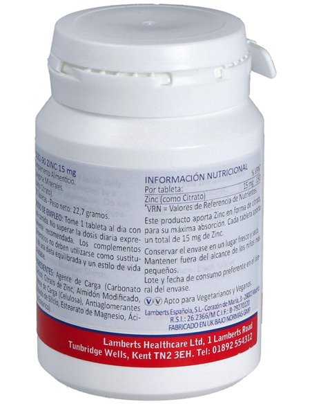 Zinc 15 mg (Como citrato) de Lamberts