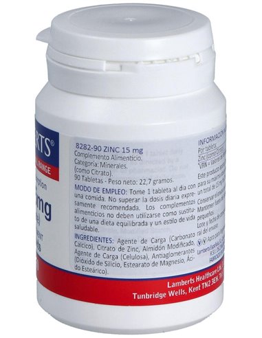 Zinc 15 mg (Como citrato) de Lamberts