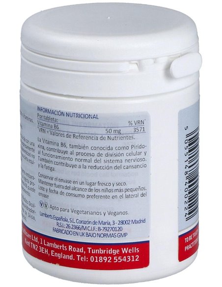 Vitamina B6 50 mg (Piridoxina) 100 Tabs. de Lamberts