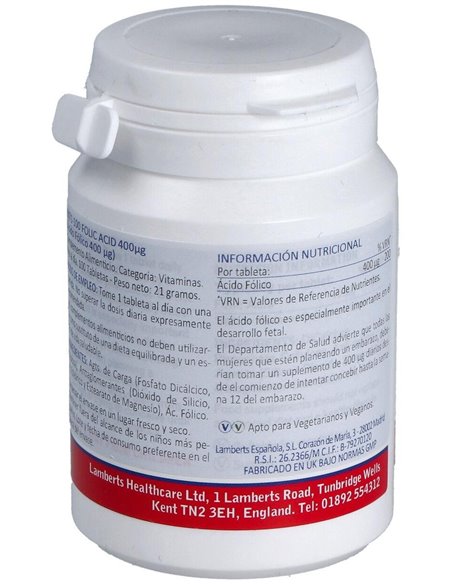 Ácido Fólico 400 µg 100 Tabs. de Lamberts