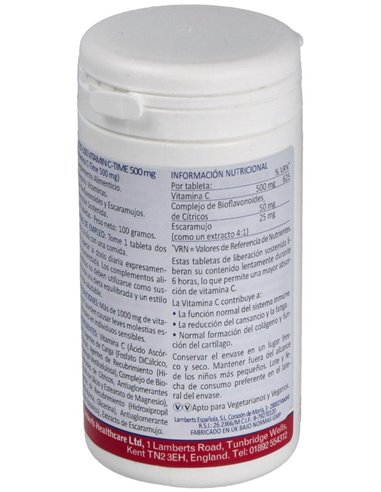 Vitamina C 500 mg + Bioflavonoides Time Release 100 Tabs. de Lamberts