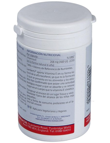 Vitamina E Natural 400 UI de Lamberts