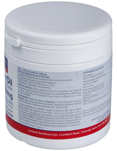 Aceite de Hígado de Bacalao con Vit A, D y E 180 Caps. de Lamberts