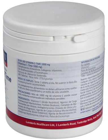 Vitamina C 1000 mg + Bioflavonoides Time Release 180 Tabs. de Lamberts