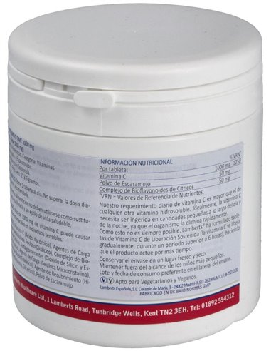 Vitamina C 1000 mg + Bioflavonoides Time Release 180 Tabs. de Lamberts