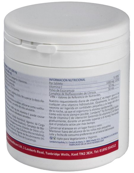 Vitamina C 1000 mg + Bioflavonoides Time Release 180 Tabs. de Lamberts