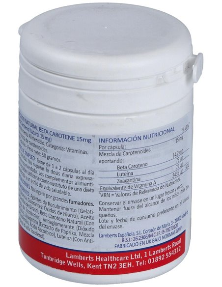 Beta caroteno Natural 15 mg de Lamberts
