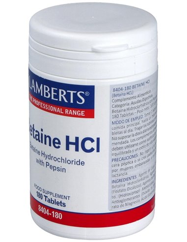 Betaína HCl 324 mg y Pepsina 5 mg 180 Tabs. de Lamberts