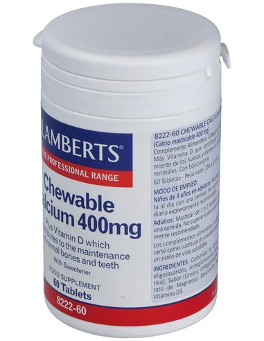 Calcio Masticable 400 mg (Con Vitamina D3 y FOS) 60 Tabs. de Lamberts