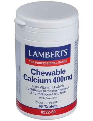 Calcio Masticable 400 mg (Con Vitamina D3 y FOS) 60 Tabs. de Lamberts