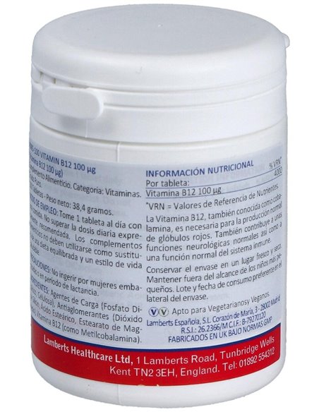 Vitamina B12 100 µg 100 Tabs. de Lamberts