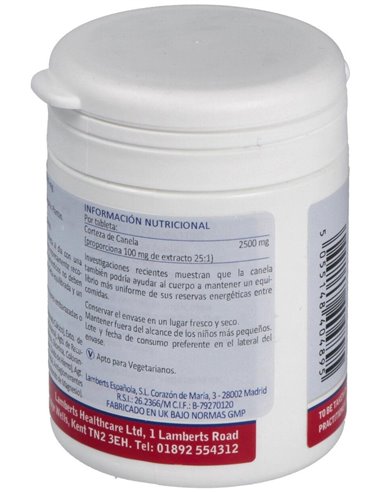 Canela 2500 mg (Cinamaldehído del 62%  73%) de Lamberts
