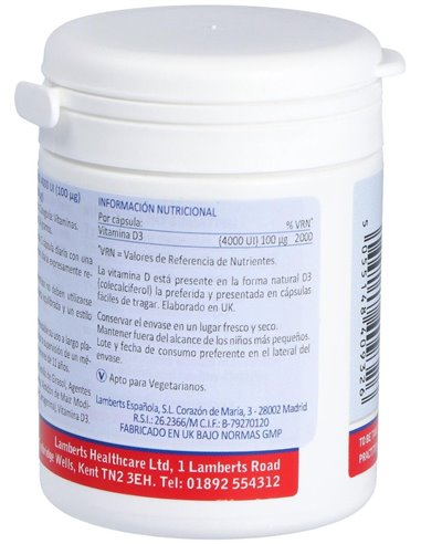 Vitamina D3 4000 UI (100 µg) 120 Caps. de Lamberts